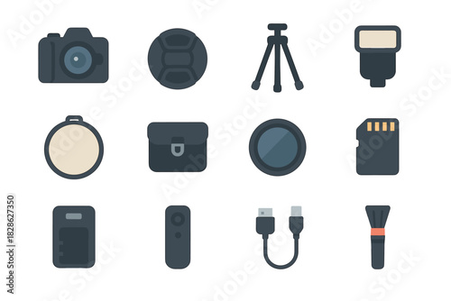 Camera light icon vector icons charger bag lens remote photography tripod filter
