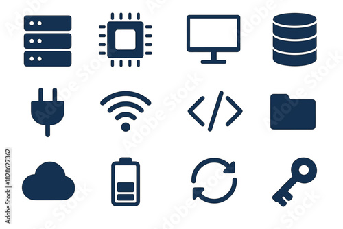Chip arrow computing monitor vector database cloud loop rack icons code icon