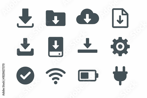 Icons folder battery progress download plug tray minimalist icon arrow drive vector