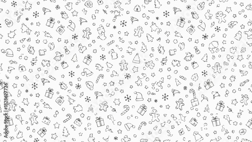Festive christmas pattern with hand drawn elements including gingerbread men and christmas trees scattered around