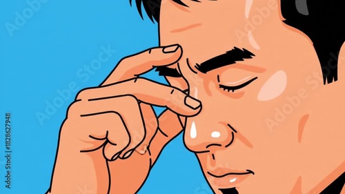 Close-up of a man's face with eyes closed and hand touching his forehead, conveying a sense of stress or deep thought