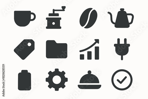 Folder tray grinder vector gear coffee icon chart cup shop battery