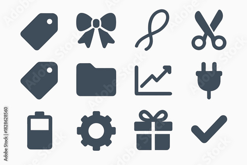 Icons vector tagging chart string bow gear folder gift checkmark icon plug