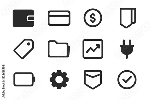 Chart slim icons money pocket battery icon tag card clip minimalist wallet