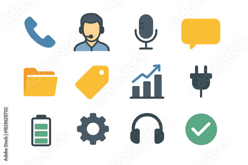 Phone icon center vector tag battery icons chat contact chart headphones operator