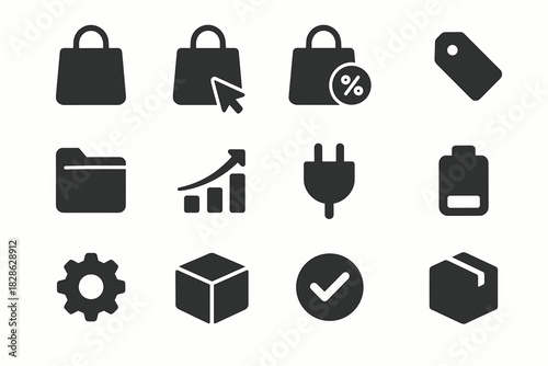 Icon minimal tag online vector symbol shopping bag box checkmark cursor discount