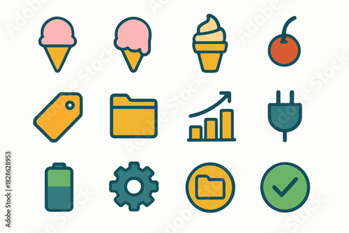 Ice top chart scoop vector checkmark drop icon cherry cone cream