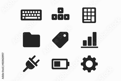 Tag number battery minimal icon pad set folder checkmark frame vector qwerty