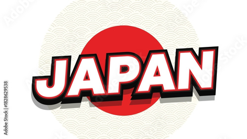 Japan in bold letters with a red circle background, perfect for travel or cultural themes