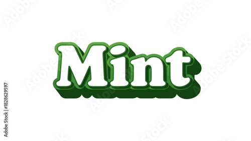 Mint Logo Design featuring green text with a white outline and shadow effect, symbolizing freshness and clarity