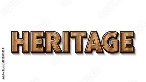 Heritage word text effect with a cardboard texture and 3D design isolated on a white background