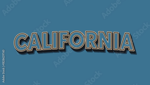 California text with outlined lettering against a blue background promoting travel and tourism
