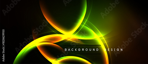 Abstract neon lines create dynamic curves. Bright colors blend into dark background. Text reads background design. Modern visual element.