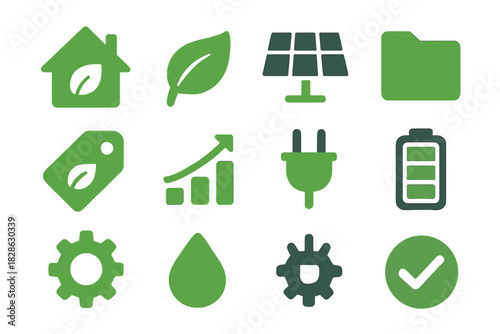 Solar house leaf green vector icon home drop gear folder checkmark eco