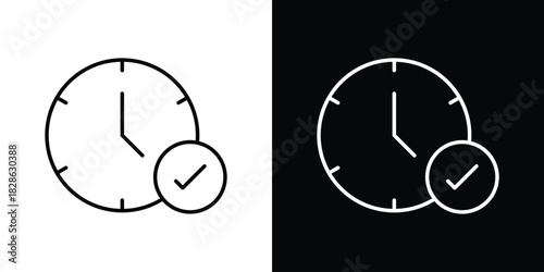 Time check icons symbols. Collection of simple black icons