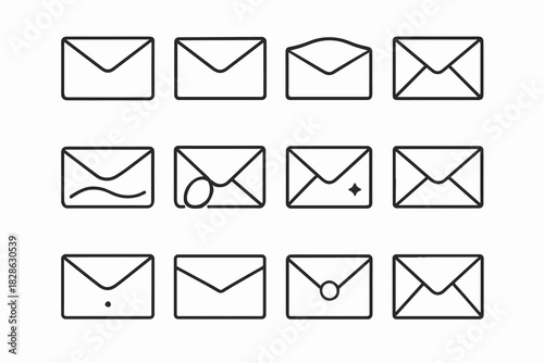 Frame ring dot icons envelope base curve minimalist vector icon fold arc