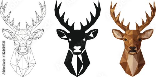 Deer head illustration set low poly style perfect for logo design branding or decoration