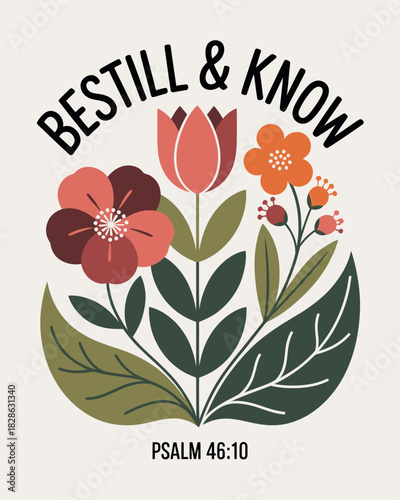Minimalist Floral Design with Bible Verse – ‘Be Still & Know’ Psalm 46:10.