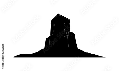 Dramatic silhouette of a medieval castle tower evokes historical strength and power