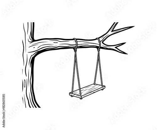 Nostalgic tree swing hanging from sturdy branch evokes childhood joy and simpler times