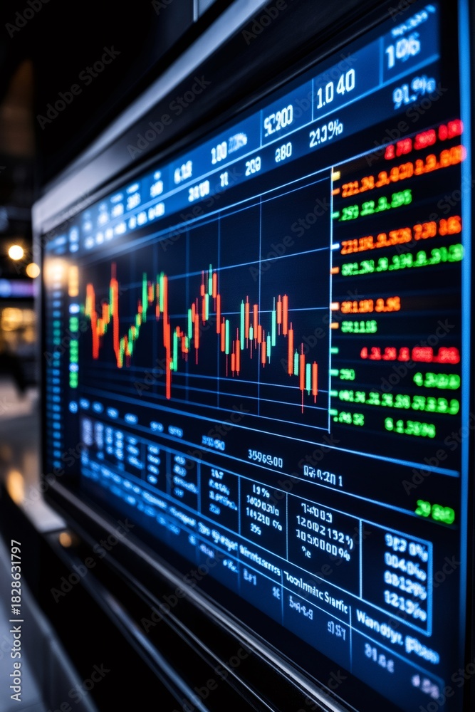 Obraz premium Financial data showing stock market trading activity on a screen