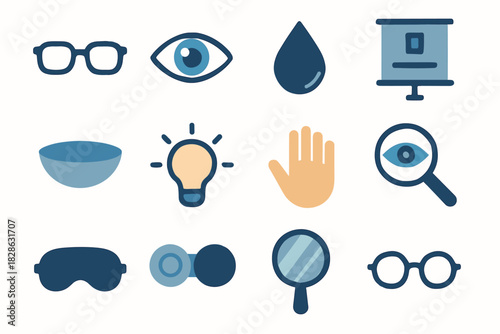 Glasses magnifier care icons eye icon frame mirror mask drop vector case