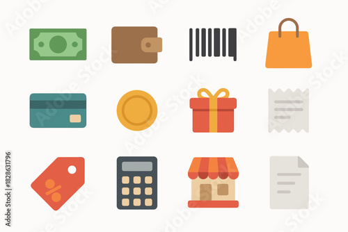 Commerce card discount banknote tag vector e coin wallet shopping box icon