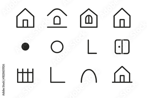 Icon hinge base curved icons door home roof house arc minimalist vector