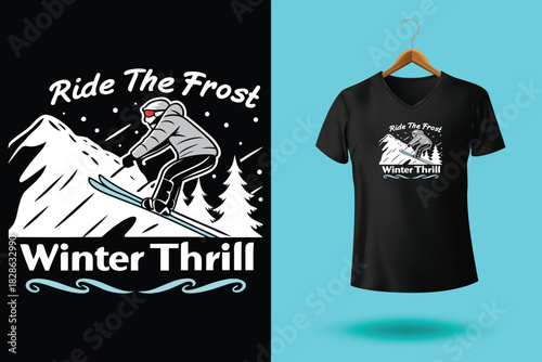 Montana skiing, t shirt design silhouette retro style