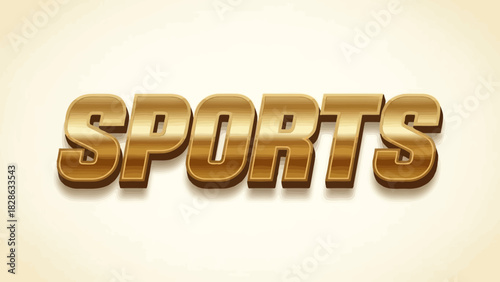 Golden \"SPORTS\" Text Effect with Shiny Metallic Finish on a Cream Background
