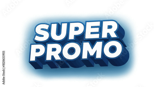 Dynamic 'Super Promo' text graphic for marketing campaigns, effectively highlighting special offers and sales events with a vibrant 3D design and energetic blue gradient
