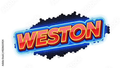 Vibrant "Weston" Text Illustration with Dynamic Color Accents and Bold Styling, Creative Design