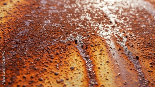 Intriguing rust texture with orange and brown tones creates a captivating abstract background, perfect for adding an industrial or vintage touch to designs.