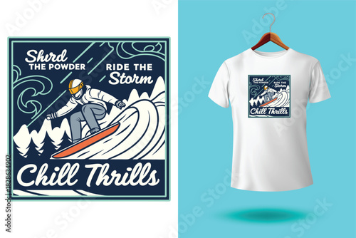 Montana skiing, t shirt design silhouette retro style