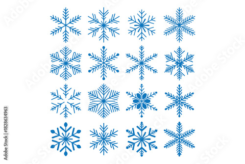 Collection of Blue Snowflake Illustrations for Winter Decor