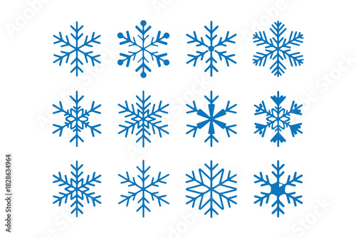 Collection of Blue Snowflake Illustrations for Winter Decor