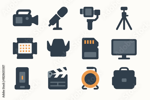 Sd monitor screen gimbal set icon stabilizer camera panel reel vector videography