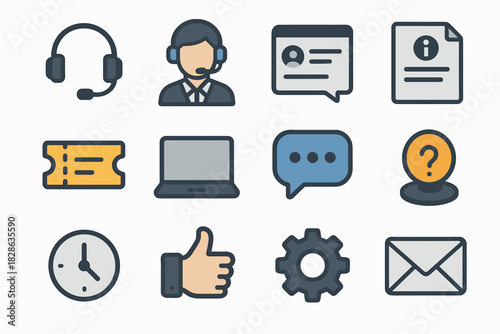 Thumbs avatar help headset clock customer support icons envelope icon gear vector