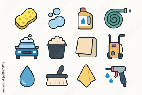 Nozzle drying icon car icons vector cloth towel brush soap washer wash