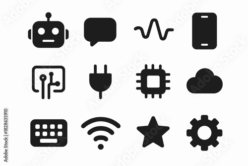 Settings line icons chat ai robot keyboard phone microchip vector board icon