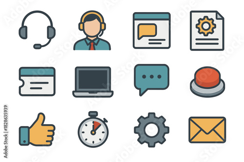 Icons faq vector chat up headset envelope support agent clock customer icon
