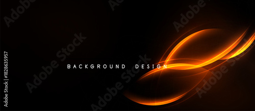 Wallpaper Mural Dark background features vibrant orange curves. Smooth lines create dynamic visual effect. Modern design element for projects. Torontodigital.ca