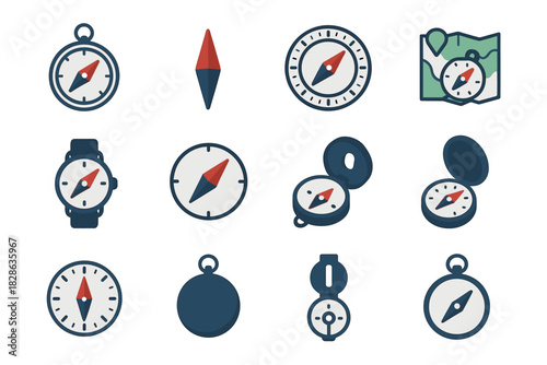 Compass vector hiking icon sight bezel directional navigation cardinal magnetic minimalistic
