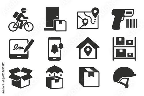 Icons vector last mile alert shelf package pad tracking icon courier map