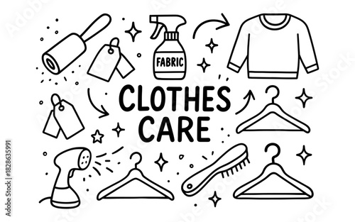 Clothes care icons collection for laundry and fashion hygiene in black and white