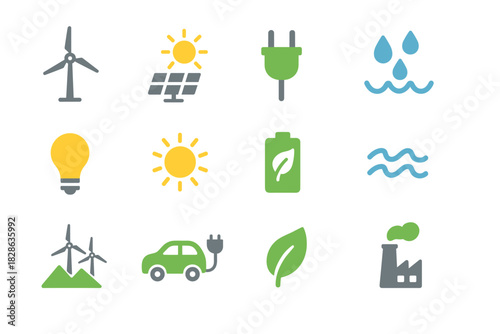 Clean bulb light mountain green icon battery vector eco leaf energy wind