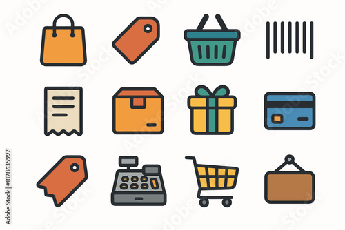 Product basket sale store shopping icons price trolley bag minimal icon tag