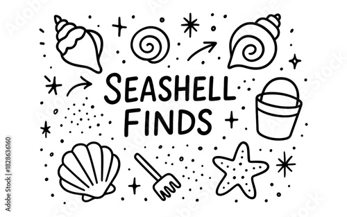 Seashell finds: cute and simple beach icon doodle collection
