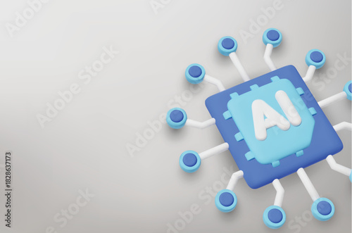 3d Vector AI Chip, AI in science and business, Technology and engineering concept.