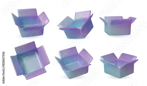 Shiny metallic violet packaging boxes collection, versatile for Christmas, New Year, birthday gifts, branding concepts, and graphic design projects.